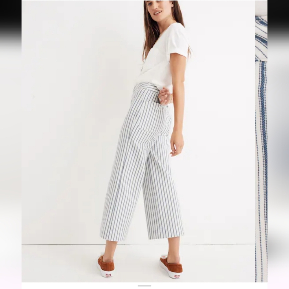 MADEWELL Emmett Wide-Leg Crop Pants in Stripe: Button-Front SZ 27 - Picture 2 of 15